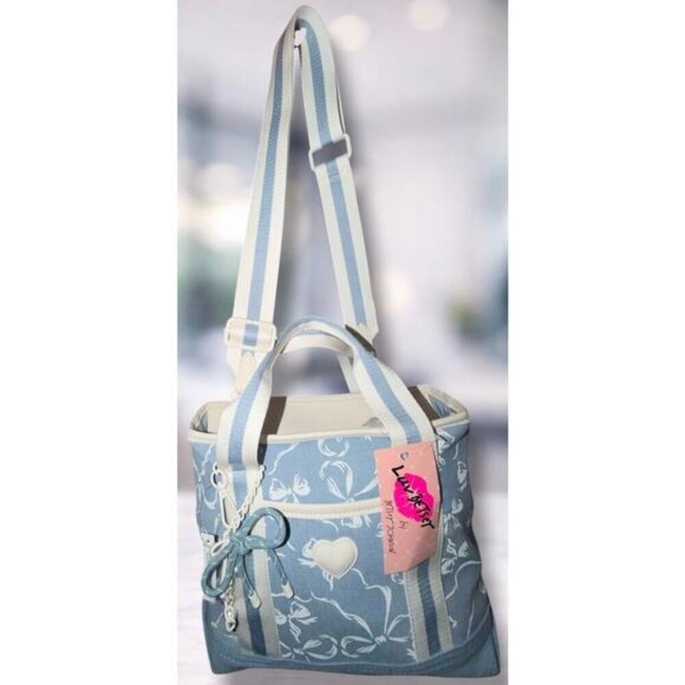 NWT Betsey Johnson Blue & White Bows Denim Crossbody/Tote Bag/Purse